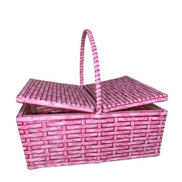 Imagem de Cesto Organizador de Bambu Tamanho G – Cesta Multiuso para Armazenar Roupas, Brinquedos ou Decorar Qualquer Ambiente (Rosa Rajado)