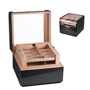 Imagem de HGTRH Umidor de charutos, estojo de charuto com tampa de vidro com umidificador e divisória para 100 charutos caixa de charutos de madeira de cedro caixa de charutos para viagem