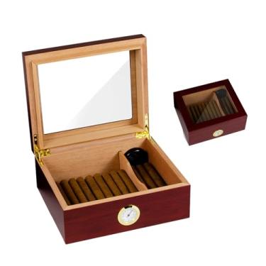 Imagem de HGTRH Umidores de charutos 25-50 caixa de charutos, caixa de umidificador de mesa com divisor umidificador e higrômetro vidro temperado exibição superior madeira de cedro espanhol