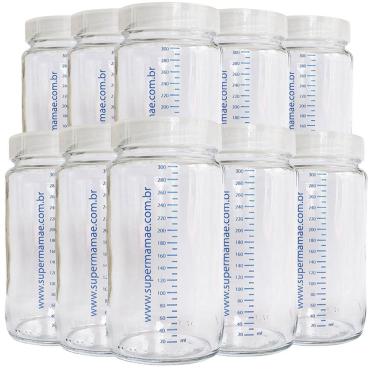 Imagem de Potes Vidro para Armazenar Leite Materno Graduados 300ml 10UND