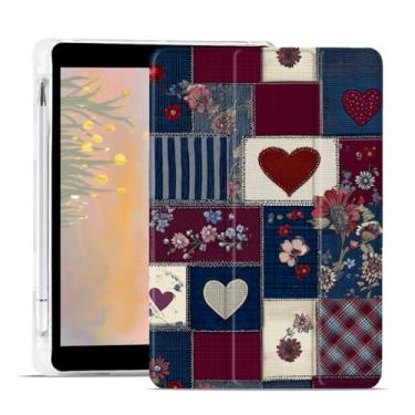 Imagem de AdorableWhimsy Capa de retalhos caubói estética para iPad 9ª/7ª/8ª geração (2021/2020/2019 10,2 polegadas) com suporte para lápis, bonito design retrô, capa protetora de couro dobrável, parte traseira