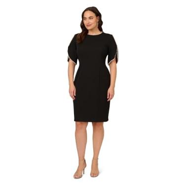Imagem de Adrianna Papell Vestido feminino midi crepe pérola de malha, Preto, 15 Plus Size