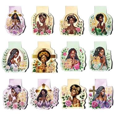 Imagem de Marcadores de livro magnéticos cristãos para meninas negras – Wxiben 24 peças de marcadores de página magnéticos para mulheres negras orando, citações inspiradoras, marcadores, livros, presente para
