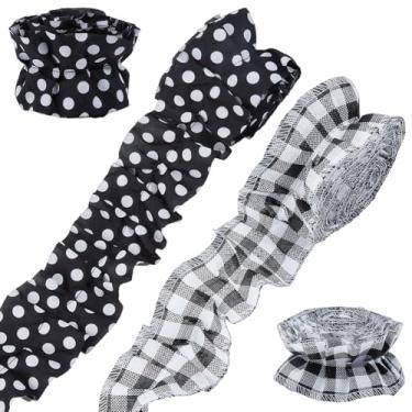 Imagem de GORGECRAFT 13 jardas 6 rolos de quadro de avisos com babados, acabamento em poliéster preto e branco com bolinhas, grade decorativa para sala de aula, escola, escritório, casa, portas, decoração faça