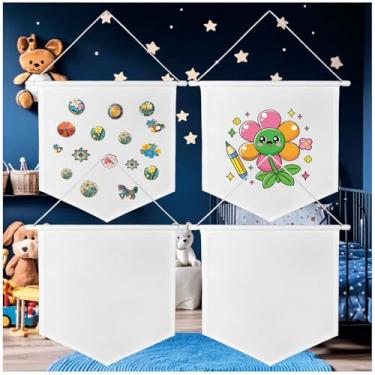 Imagem de TTXXLL 4 faixas de tela em branco 27,5 x 30 cm, 340 g arte de pendurar na parede em tela de tecido para decoração de quarto de crianças faça você mesmo, faixas de exibição de parede com alfinetes