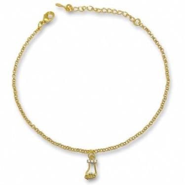 Imagem de Tornozeleira Mão de Figa com Zirconia Banhada Ouro 18k Semijoia-Unissex