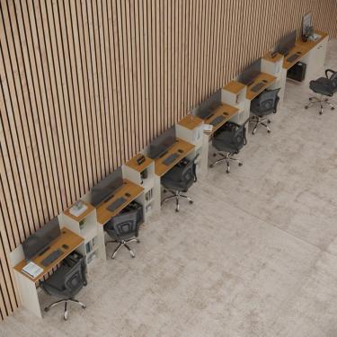 Imagem de Conjunto De Escritório Tech 5 Livreiro 1 Buffet E 6 Mesas 90 - Off White E Cedro Off White E Cedro