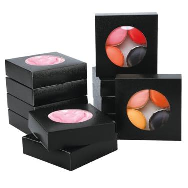 Imagem de 20 caixas pequenas de embalagem de sabonete, 9 x 9 x 4 cm, caixas de papel quadradas brancas, caixa de embrulho de presente com janela transparente redonda para biscoitos, bolos, doces, sabonete