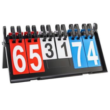 Imagem de Tobefore Flipper de placar portátil de mesa de 6 dígitos - Placar flip codificado por cores com design à prova d'água para jogos de basquete, futebol, vôlei, pickleball e cornhole