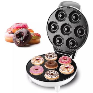 Imagem de Máquina De Mini Donuts 7 Rosquinha Antiaderente 1200W Confeitaria Profissional Branco Café da Manhã Lanche da Tarde BRANCO