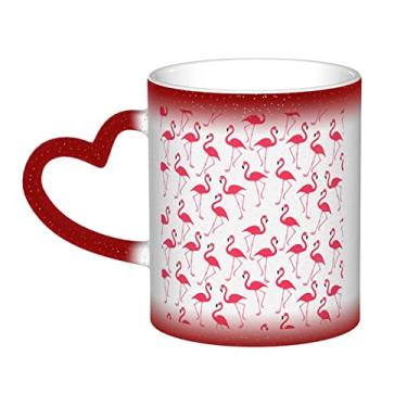 Imagem de Xícara de café divertida com estampa de flamingo rosa, copo de cerâmica que muda de cor sensível ao calor 12 Oz, para café/chá/leite/cacau, para adolescente/aniversário/festival/presentes