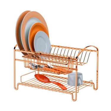 Imagem de Escorredor Duplo De Louças Pratos Talheres Cozinha Rosé Gold - 1522rg 