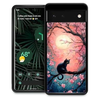 Imagem de CARLOCA Capa rígida compatível com Google Pixel 7 para meninas e meninos, proteção à prova de choque, TPU antiderrapante, para Google Pixel 7, estampa moderna, gato preto, flor de cerejeira, ramo