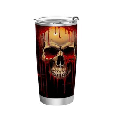 Imagem de Wassud Copo de caveira de Halloween com tampa e canudo de aço inoxidável de parede dupla copo isolado copo de viagem caneca de café para bebidas frias e quentes 350 ml