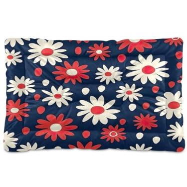 Imagem de Wassud Cama de cachorro com margarida vermelha para cães pequenos, tapete lavável para animais de estimação, cama de gato para dormir, viagens, 45 x 61 cm