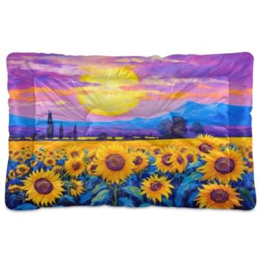 Imagem de Wassud A Field of Girassóis Cama para Cachorro Grande Cama para Cachorro Exterior Tapete Lavável Cama de Gato Cama para Dormir Viagem 91 cm x 61 cm