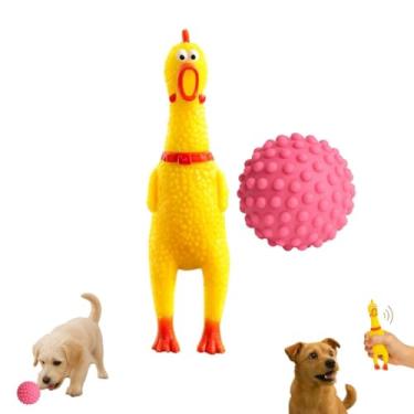 Imagem de Kit 2 Brinquedo Cachorro Bola Cravo Massageadora Galinha Borracha Apito Pet Cães Pequeno Médio Porte Resistente Seguro Divertido Interativo (Rosa)