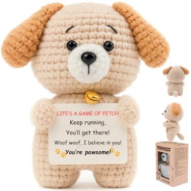 Imagem de Handmade Crochet Puppy Encouragement Gift with “Life’s a Game of Fetch” Card, Motivational Dog Plush for Teens and Young Adults, Gifts for Students from Parents Teachers and Coaches (Encouragement 2)