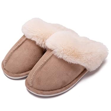 Imagem de AKINGIO Pantufa unissex masculina e feminina, fofa, macia, quente, para uso interno e externo, sapatos de quarto de inverno, Caqui, 9-10 Women/7-8 Men