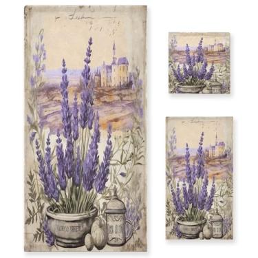 Imagem de xigua Conjunto de toalhas de banheiro lavanda absorvente macio 3 peças toalha de banho toalha de mão toalhas decorativas para banheiro, academia, hotel, praia, piscina