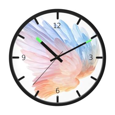 Imagem de Burbuja Relógio de parede com luz noturna de LED pastel com asas de anjo, silencioso, sem tique-taque, controle de som, relógio de parede redondo de 30 cm, operado por bateria, para casa, sala de