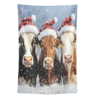 Imagem de STAYTOP Tapeçaria fofa de Natal de vaca tapeçaria para decoração de casa decoração de dormitório sala de estar quarto tapete de parede (60 × 51 polegadas)