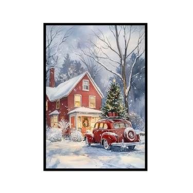 Imagem de Impressão de pôster de arte de parede retrô de Natal Papai Noel alce paisagem de inverno imagens de Natal para bar em casa, pub, cozinha, café, loja, decoração de férias (SKU6,20,3x30,5 cm = (20 x 30