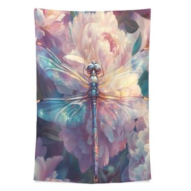 Imagem de STAYTOP Tapeçaria de parede de flores silvestres e libélulas para decoração de casa decoração de dormitório sala de estar quarto tapete de parede (90 × 60 pol)