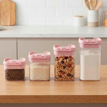 Imagem de Pote Hermético Porta Mantimento Quadrado Conjunto Kit 4pçs