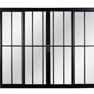 Imagem de Janela Correr 4 Folhas Central com Grade Vidro Liso 100x100 Ecosul Esquadrisul