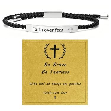 Imagem de 72ore Pulseira Faith Over Fear Pulseira Bíblia Be Brave Be Fearless Jesus Verse Pulseira Cristã Para Homens Mulheres Presentes, Large, Aço inoxidável, Sem Pedra Preciosa