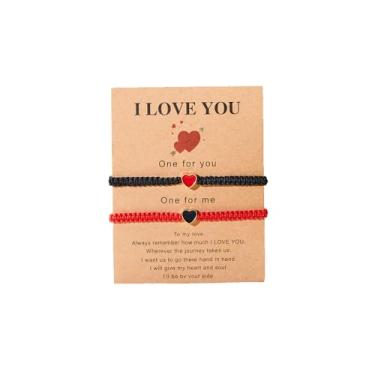 Imagem de ZMANYIJEW Pulseiras coloridas de coração combinando para casais, pulseiras ajustáveis para casais, conjunto de joias de dia dos namorados, presente para namorado, namorada, 1, corda trançada, Sem