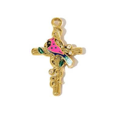 Imagem de Ipotkitt 3 peças de cruz esmaltada de aço inoxidável 304 com pingentes de pássaro, crucifixo, religião, pingentes religiosos para joias faça você mesmo, pulseira, colar, brincos, chaveiros, artesanato