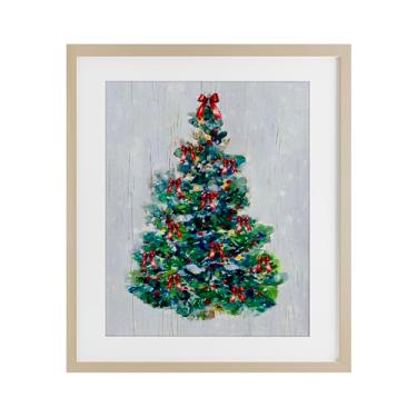 Imagem de Stupell Industries "O Christmas Tree Celebration", Impressão emoldurada sob vidro, marrom, 13 x 16