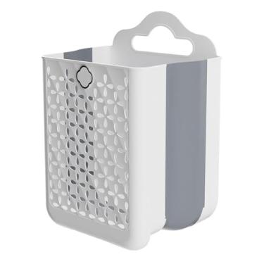 Imagem de Cesto decorativo de parede para lavanderia, cesta de armazenamento dobrável de plástico com alça de design de nuvem, recortes de padrão floral adequado para banheiro, quarto ou área de lavanderia