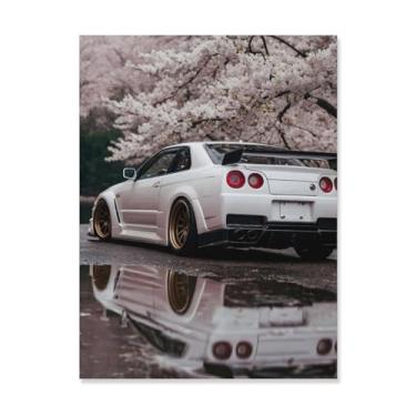 Imagem de HouLaiZhe Modificado R34 Jdm Pôsteres Esportivos Flor de Cerejeira Tela Estética Decoração de Quarto Pintura de Parede Impressões Sala de Galeria Decoração de Parede para Quarto Sala de Estar