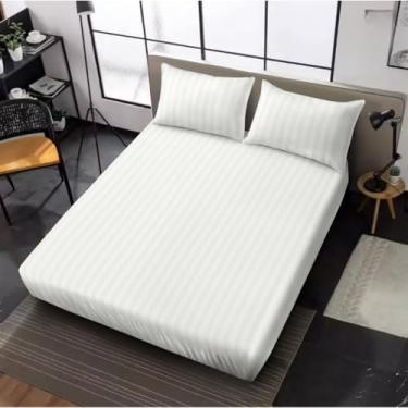 Imagem de Jogo de lençol com de 02 03 Preço Não Desbota Conjunto de Capa de Colchão Solteiro Casal Queen King(9#BRANCO Listrado,QUEEN)