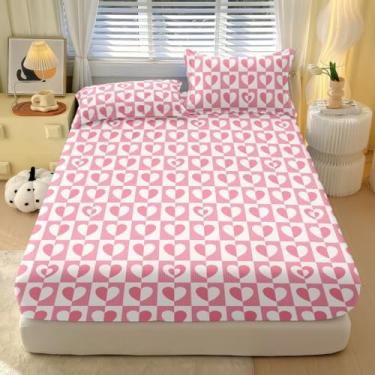 Imagem de Jogo De Lençol 3 Peças Com Elástico Casal Estampado Nao Desbota e Toque Macio Micropercal 400 Fios(Coração)