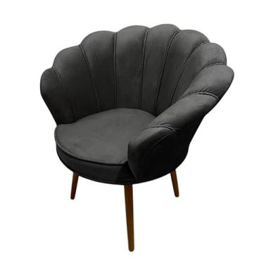 Imagem de Poltrona Decorativa Pétala Luxo em Tecido Veludo com Pés Palito para Sala Quarto e Recepção - Conforto e Sofisticação (Preto)