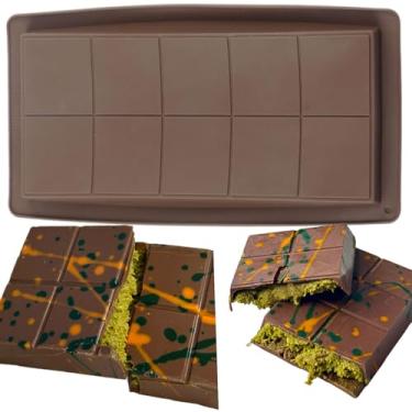 Imagem de EPYHREHM Moldes de chocolate de silicone Dubai para enchimento Knafeh Pistache barra de chocolate grande barra de chocolate