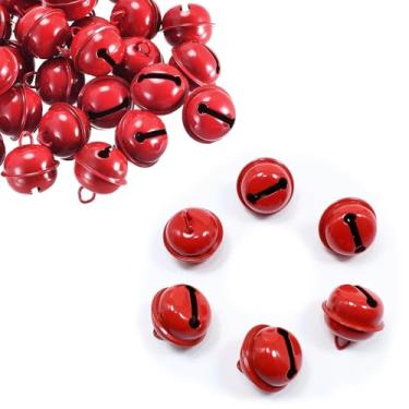 Imagem de 50 sinos vermelhos de metal redondos sinos artesanais pequenos sinos coloridos de Natal para sinos de vento de Natal, joias, ornamentos, decoração de festa em casa