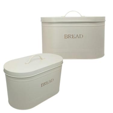 Imagem de Caixa retangular para guardar pão com tampa, feita de aço.