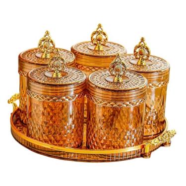 Imagem de SiaBiced Organizador de Alimentos e Recipientes para Armazenamento de Alimentos, Gaveta com 5 Frascos para Grãos de Café, Âmbar