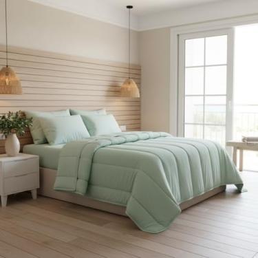 Imagem de Edredom Dupla Face Liso em Malha 100% Algodão – Conforto e Qualidade Premium (Verde Claro, Solteiro)