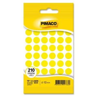 Imagem de Etiqueta Adesiva Pimaco, Multiuso TP-12-AMN, Amarelo Neon, Ø 12mm, envelope com 5 fls - 210 etiquetas, 970848