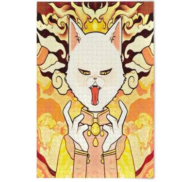 Imagem de Quebra-cabeças de desenho animado de gato branco 1000 peças para cenário estético adulto arte floral quebra-cabeças criativos para adultos Engraçado, 1000 peças, 75 x 50 cm