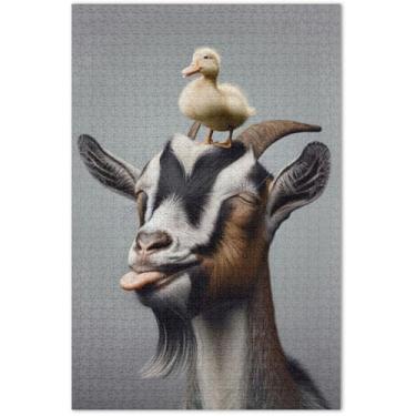 Imagem de Quebra-cabeça engraçado de pato de cabra 1000 peças para adultos presentes de elefante branco presentes engraçados para homens arte exclusiva estampa animal, 75 x 40 cm