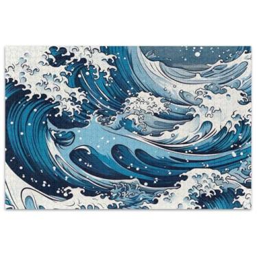 Imagem de Quebra-cabeça para adultos Waves Ocean Sea Blue 500 peças arte flor paisagem quebra-cabeças presentes para amantes de quebra-cabeça