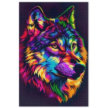 Imagem de Quebra-cabeças coloridos de lobo com estampa de 500 peças para adultos, flor, arte, cena, presentes para jogo de elefante branco