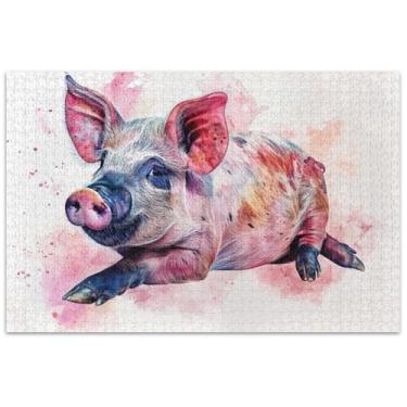 Imagem de Aquarela de porco em branco, fotos, 1000 peças, quebra-cabeças, presentes para amantes de quebra-cabeças, quebra-cabeça rígido, pintura de belas artes